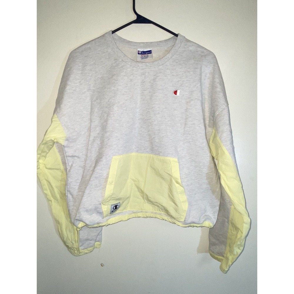 Champion Light Gray and Pale Yellow Colorblock Crewneck Sweatshirt